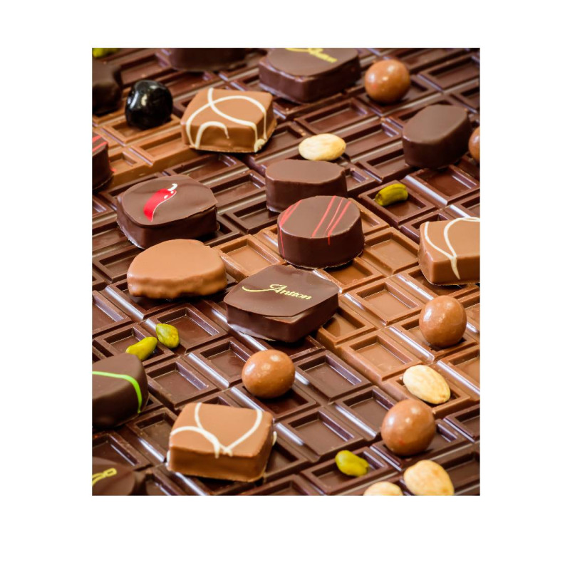 Boite de chocolats Lait et Noir, ganache, praliné, pâte d'amande